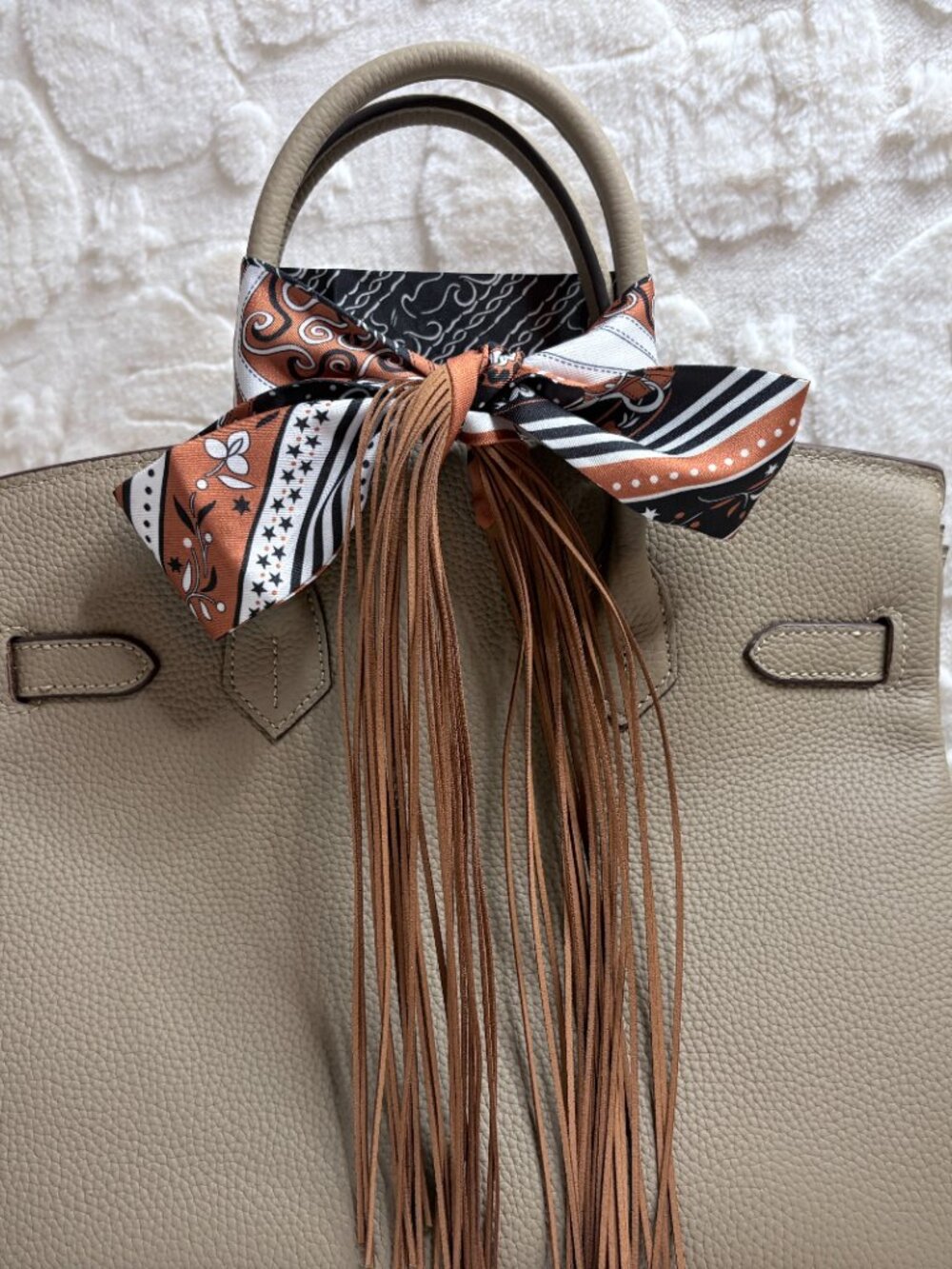 Rust Equestrian Purse Scarf with Fringe - Picture 3 of 10